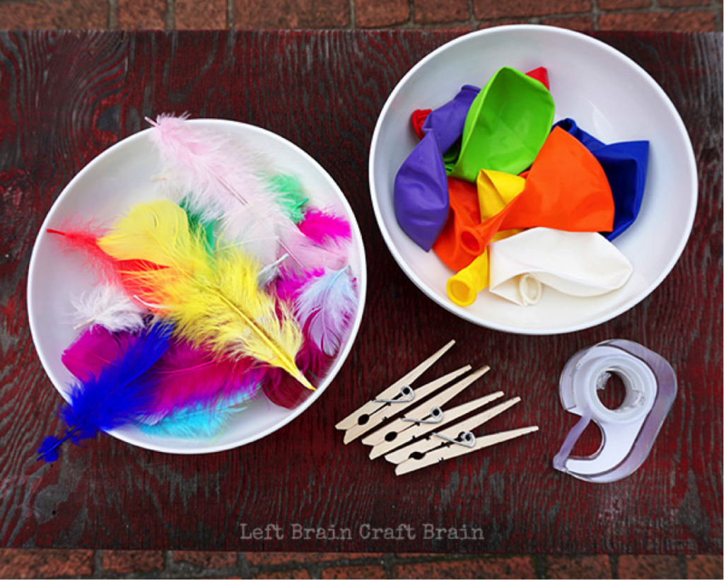 feathers and balloons to make whirly turkeys