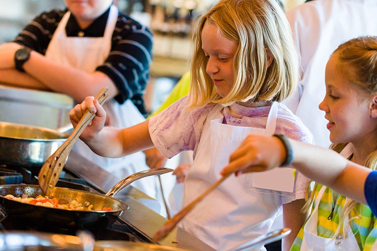 focus shot of kids in cooking class